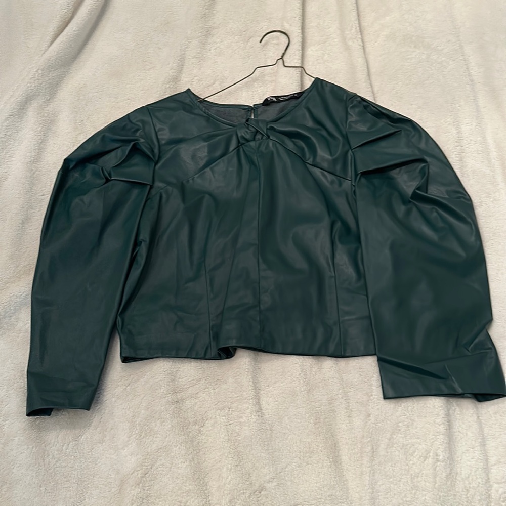 Zara green faux leather top